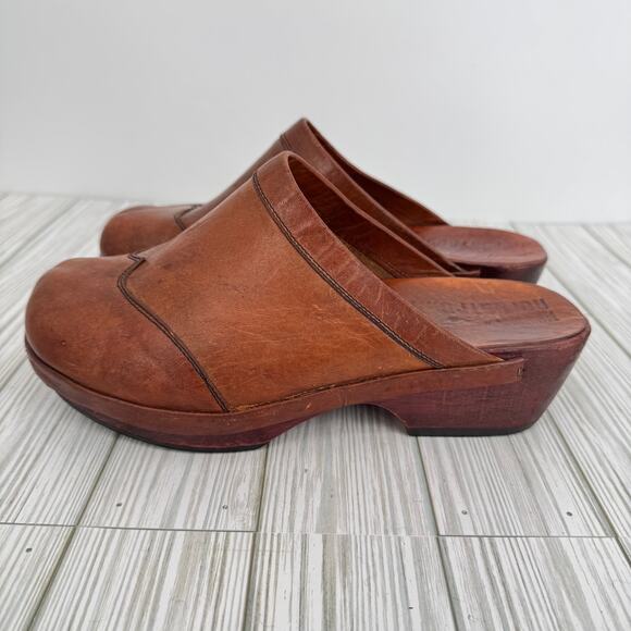 VTG 70's Nordstrom clogs 9.5 platform leather and wood slip on shoes boho hippie - Picture 3 of 14